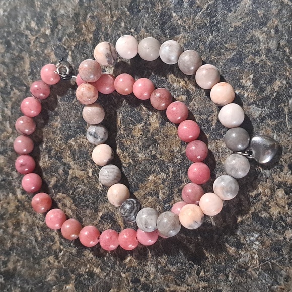 Pink Rhodinite and Zebra Jasper Bead Gemstone Bracelets - Picture 1 of 7